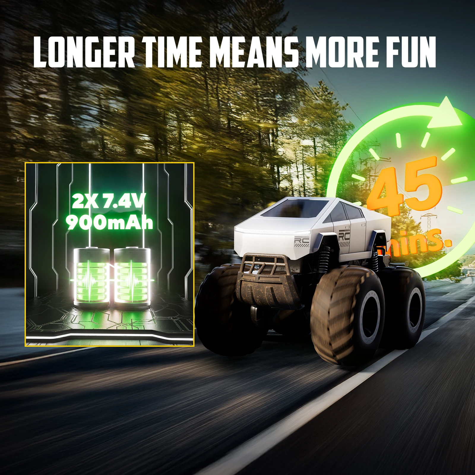 STEMTRON 수륙양용 원격 조종 자동차 장난감 소년용 2.4GHz 1:16 전지형 오프로드 RC 자동차 RC 트럭 수영장 장난감 배터리 2개 포함