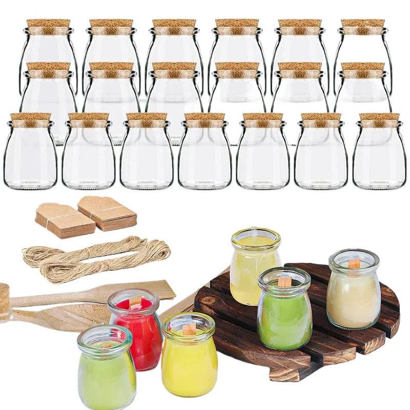 10Pcs 100/200ML Empty Glass Pudding Jars W/Cork Lid Glass Storage Containers  With Tags & Rope For Yogurt Family party Diy Honey