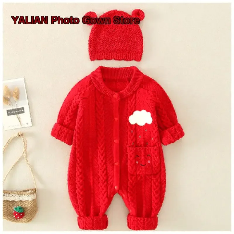 Infant Bodysuit Newborn One-Piece Dress Knit Romper Cloud Pattern Little Kids