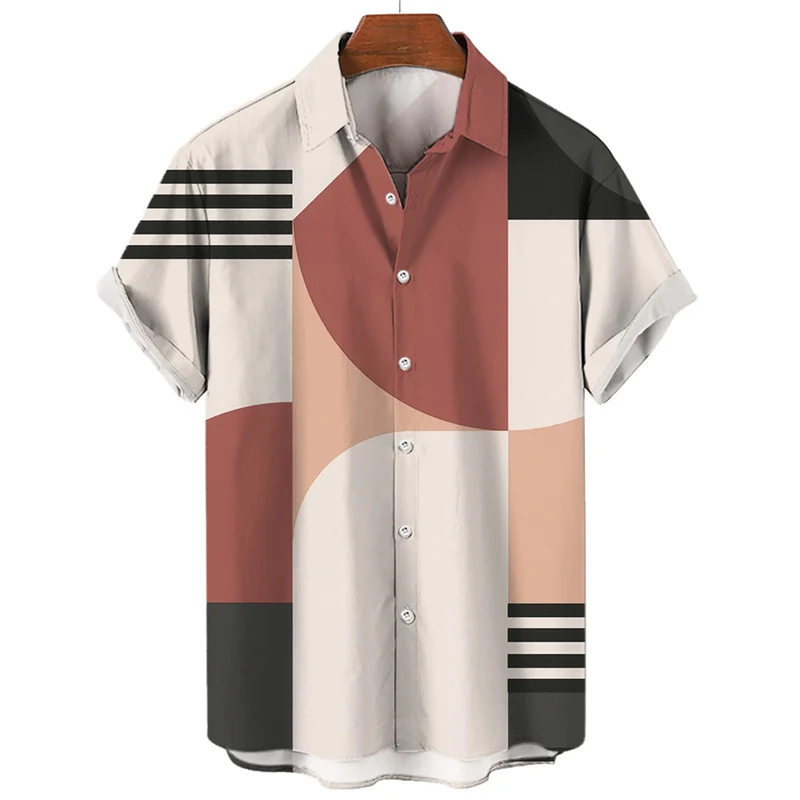 Summer Hawaiian men's shirt geometric graphics 3D printed shirt minimalist design 2023 Men's casual top Street short sleeves