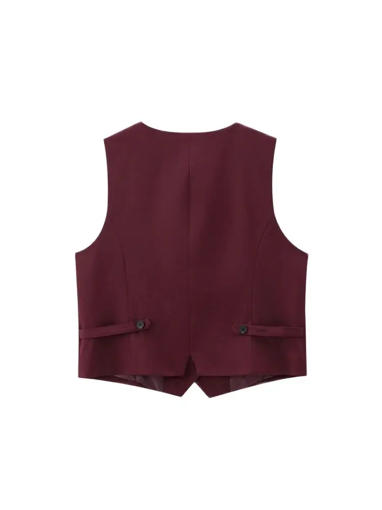 TRZA-Women's Front Button Fitted Waistcoat and High Waist Pleated Wide Leg Pants, Female Two Piece Sets, Fashion image 4