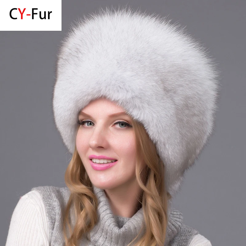 2024 Hot Sale 100% natural Fox Fur Hat Women Cap Thick Fur Cap Winter Warm Hat Female Fashion For Women Hat With Earmuffs Hat