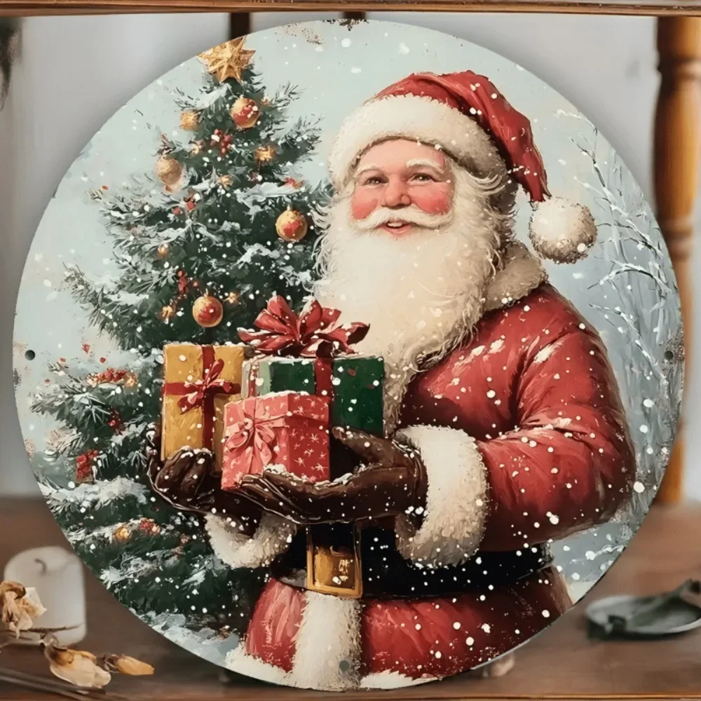 لافتة قصدير كلاسيكية سانتا وهدايا، لوحة فنية جدارية غريبة الأطوار مقاس 8 بوصات، ديكور داخلي/خارجي فريد وهدية للأصدقاء