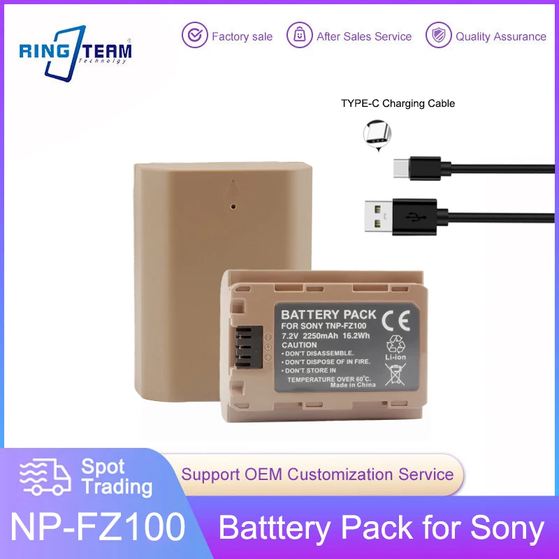 2PCS/LOTS NP-FZ100 NPFZ100 NP FZ100 Battery With 5V 1A Type-C input for Sony A7 III, Sony Alpha A7R III, A7R IV, A9, A6600