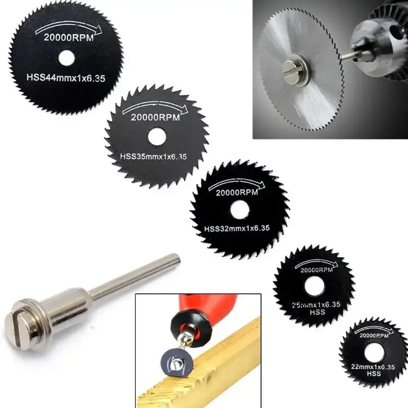 Mini hoja de sierra Circular HSS, herramienta rotativa para cortador de Metal Dremel, discos de corte de madera, corte de mandril de taladro de 22-44mm, 6 uds.