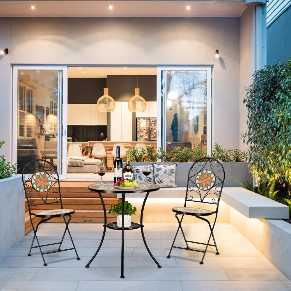 

2 PCS Mosaic Bistro Folding Chairs Outdoor Garden Patio Furniture Seating
