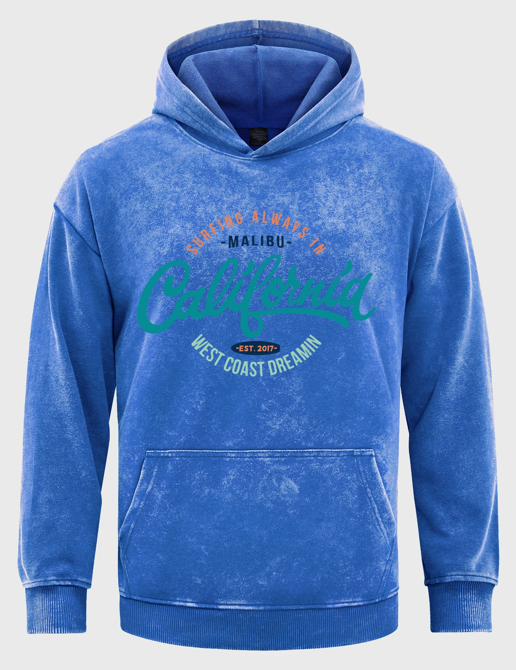 California West Coast Malibu Print Men Washed Hoodies Fashion Loose Hoody Casual Cotton Hoodie All-Match Soft Sportswear