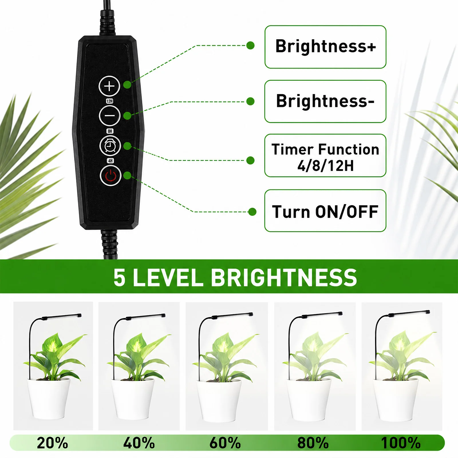 96LEDs Grow Lights for Indoor Plants, 6000K Full Spectrum Plant Growth Light, Plant Lights for Indoor Growing 5 Level Dimmable & Auto Timer, Adjustable Gooseneck Grow Lamp