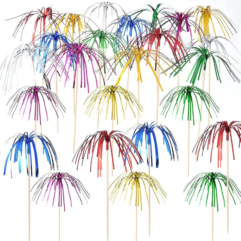 100 Pcs Cocktail Picks Firework Sticks Cocktail Decoration Used for Party Colourful Fruit Toothpicks Palm Tree Cocktail Picks