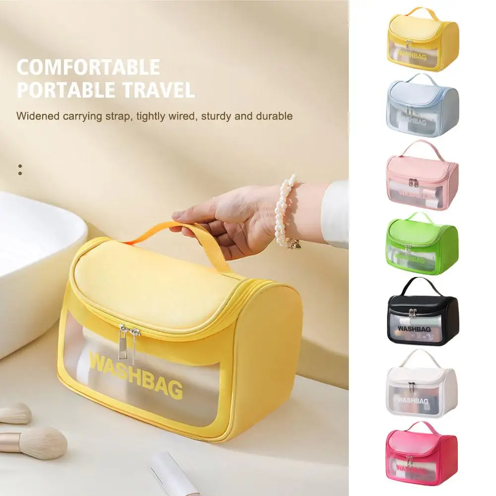 Bolsa de viaje portátil transparente para mujer, neceser impermeable, organizador de cosméticos, almacenamiento de maquillaje, gran capacidad, A7V1