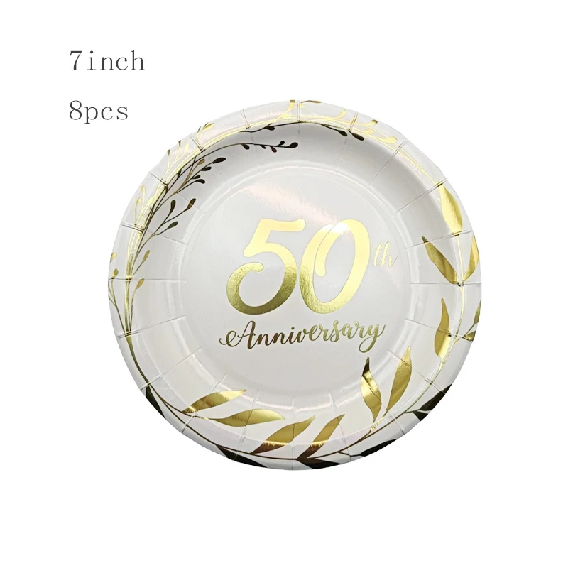 50th Anniversary Hot Stamping Gold Disposable Paper Plate Cup Napkin Gold Wedding Party Happy 50th Birthday Decor Supplies