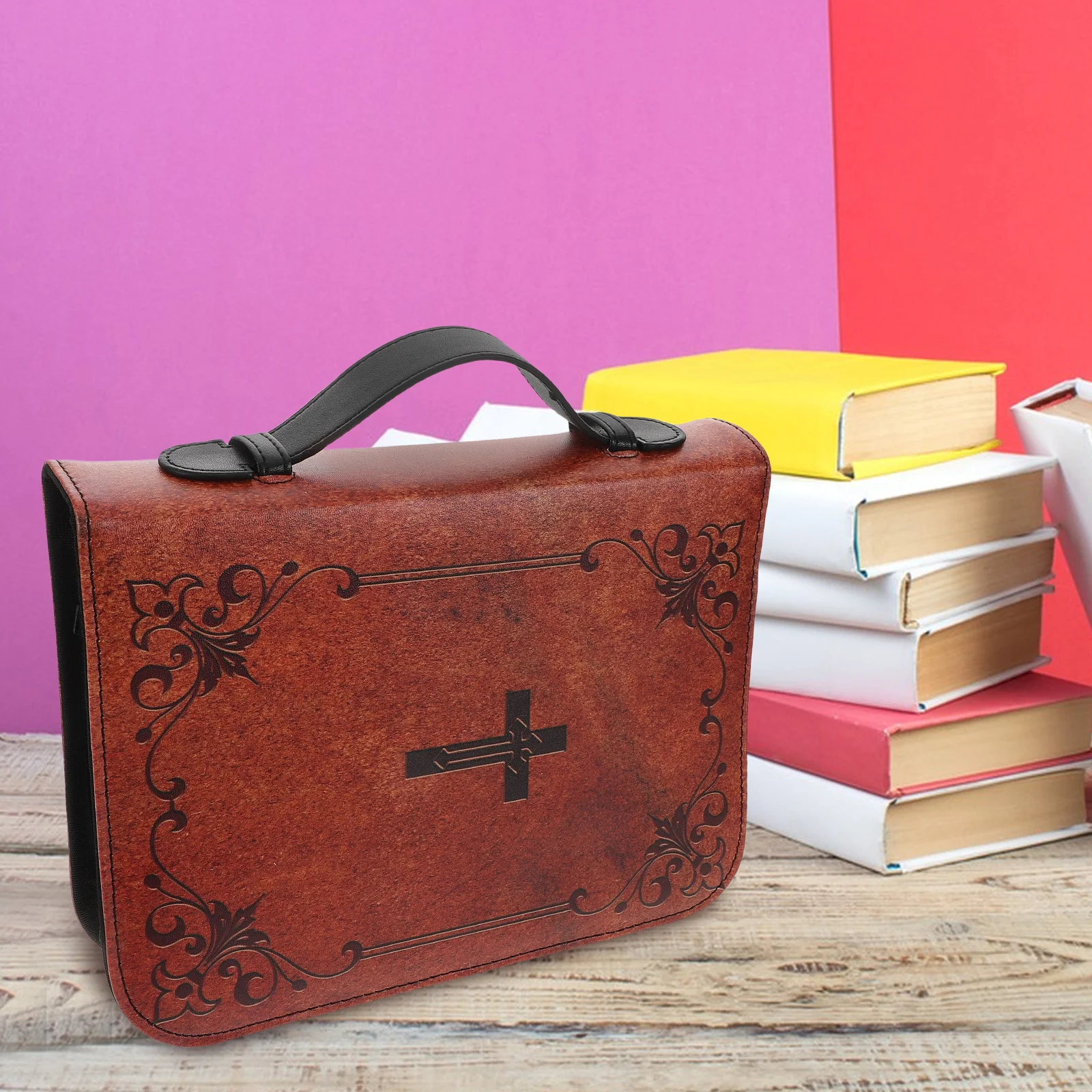 Vintage Cross Bible Case Carrying Handle Zipper Protective Book Cover Sleeve for Bible Study Church Accessories
