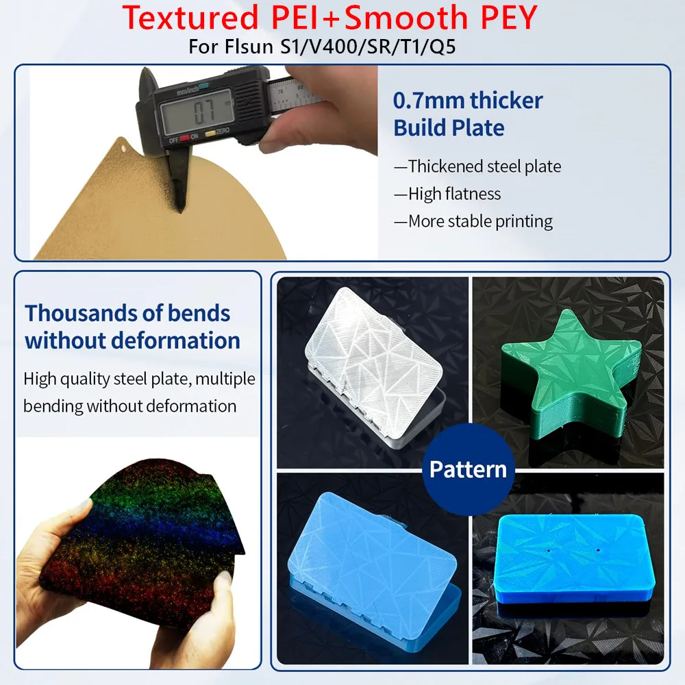 Round PEI Build Plate for Flsun T1 Pro/SR/Q5/V400/S1 Smooth/Textured PEI+PEY Spring Steel Sheet Heated Bed Dia 215/270/309/330mm