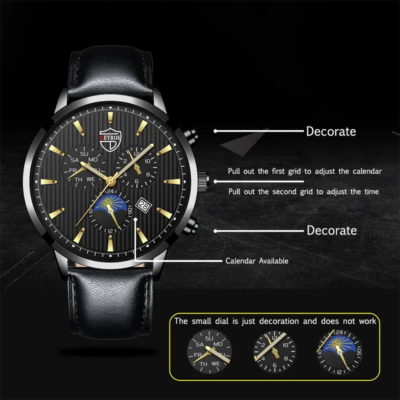 ساعة يد تناظرية من الفولاذ المقاوم للصدأ للرجال ، كوارتز ، مضيئة ، ساعة جلدية زرقاء ، أعمال ، رياضة ، موضة ،