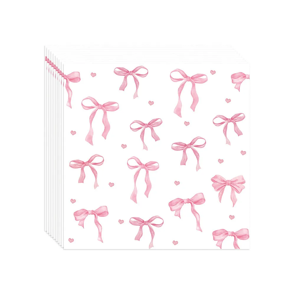 20/40/60/80/100 stücke Rosa Schleife Papierservietten Hochzeit Dekor Einweg Schleife Papierservietten Braut Dusche Mädchen Geburtstag Party Supplies – Detail 4