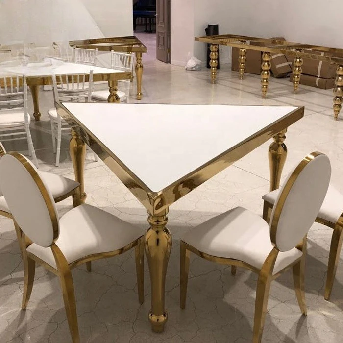 Silver or Rose Gold Deluxe Restaurant Dining Stainless Steel Wedding Triangle Table Party Event