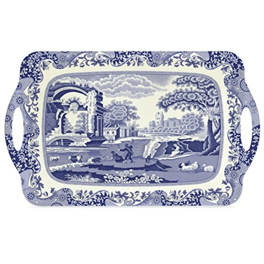 

Большой сервировочный поднос Spode Blue Italian Collection с ручками, для обеда, кофе или завтрака, из меламина, для использования в помещении и на улице.