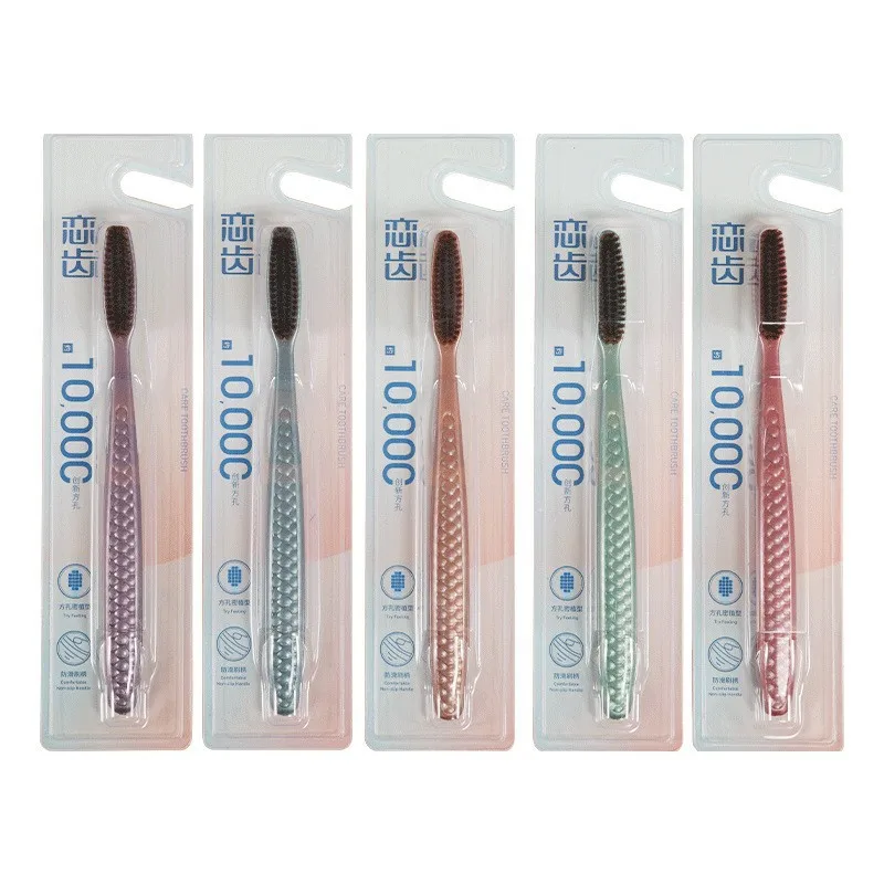 Soft Hair Toothbrush 5pcs Bag with Curved Extended Brush Head for Deep Oral Cleaning in 5 Colors for Adults