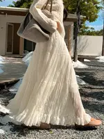 Elegant Pleated Skirt for Women with Elastic Waist Slim Fit A-Line Long Design Spring 2026 Fashion Trend