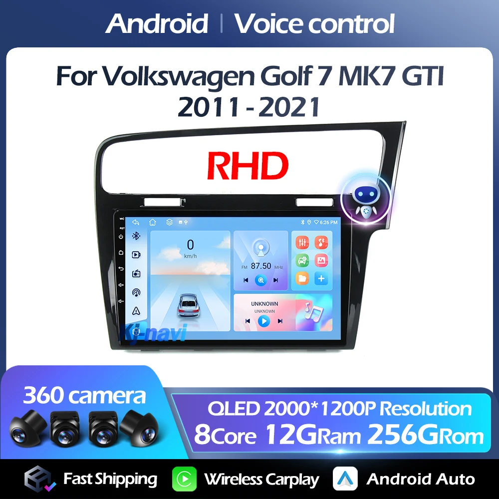 Android 14 For Volkswagen VW Golf 7 MK7 GTI 2011-2021 RHD Multimedia Player FM Carplay Auto 4G GPS 5GWIFI Voice control DSP RDS