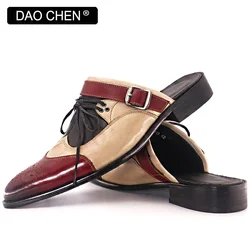 LUXURY MEN HALF SHOES MIXED COLOR POINTED SUMMER CASUAL DRESS MAN SHOES BREATHABLE COMFORTABLE GENUINE LEATHER SHOES MEN