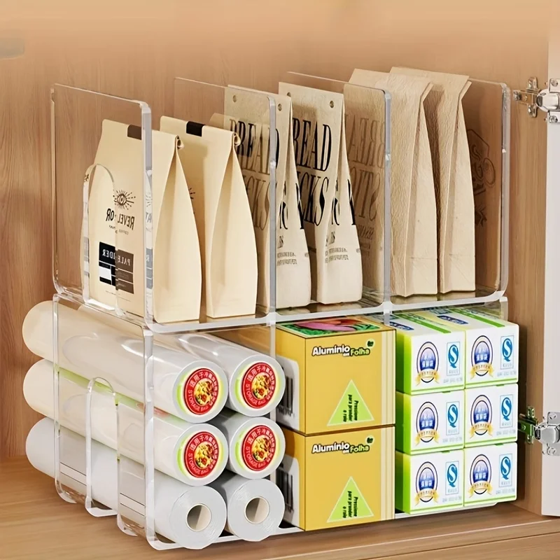 منظم تخزين المطبخ مكون من 4 قطع مع رف توابل وحامل خزانة لأكياس القمامة وأكياس بلاستيكية ونضارة