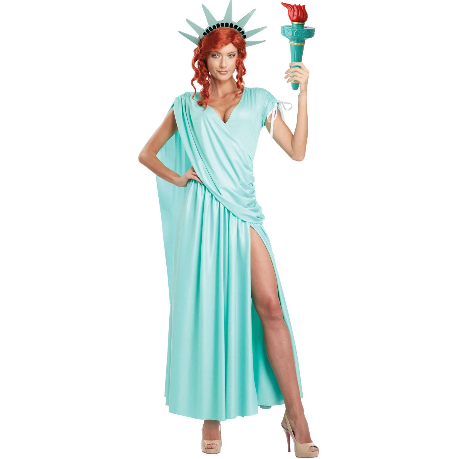 

Women Statue Of Liberty Cosplay Halloween Costume Sexy Greek Goddess Role Play Dress with Torch for Party Carnival or Masquerade