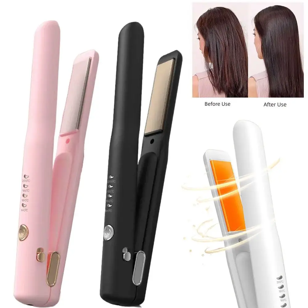 

2 in 1 Mini Hair Straightener Quickly Heating Rechargeable Portable Flat Hair Iron Smooth Hair Temp Adjustable