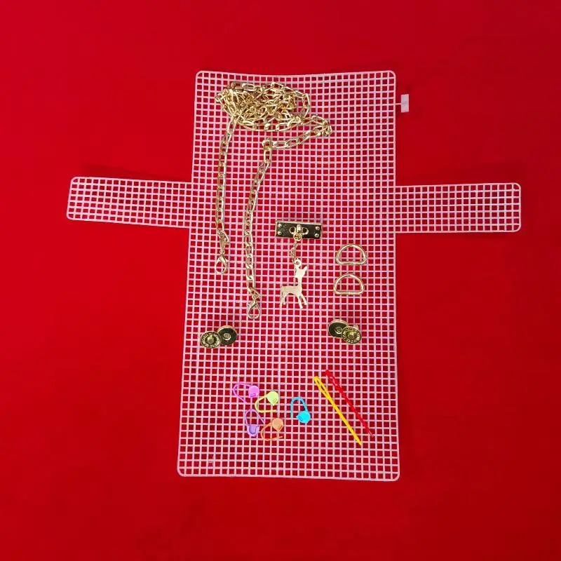 

DIY Knitting Crochet Bags Kit Mesh Plastic Canvas Sheets Ribbon Craft Tools
