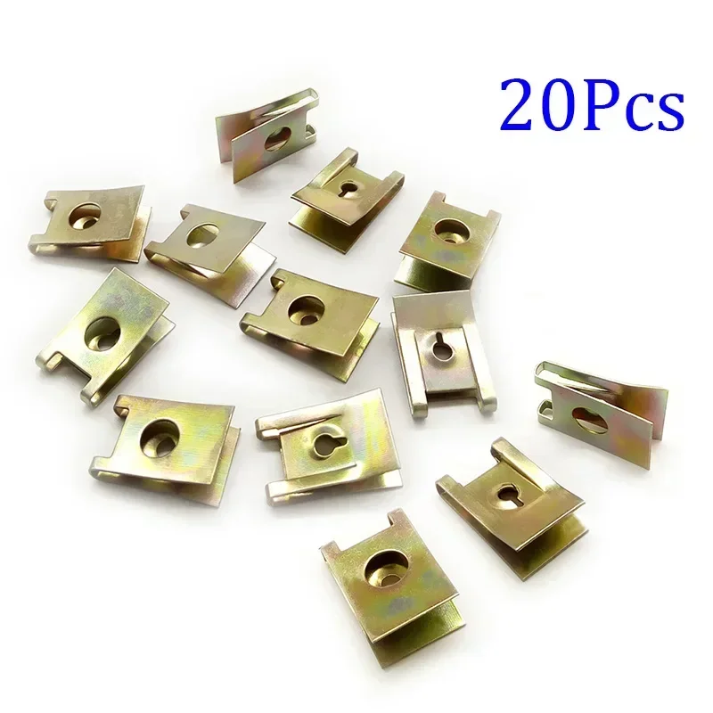 20Pcs Car Screw Base U-Type Mount Fastener Clips Motor Fender Bumper Protection Metal Clip