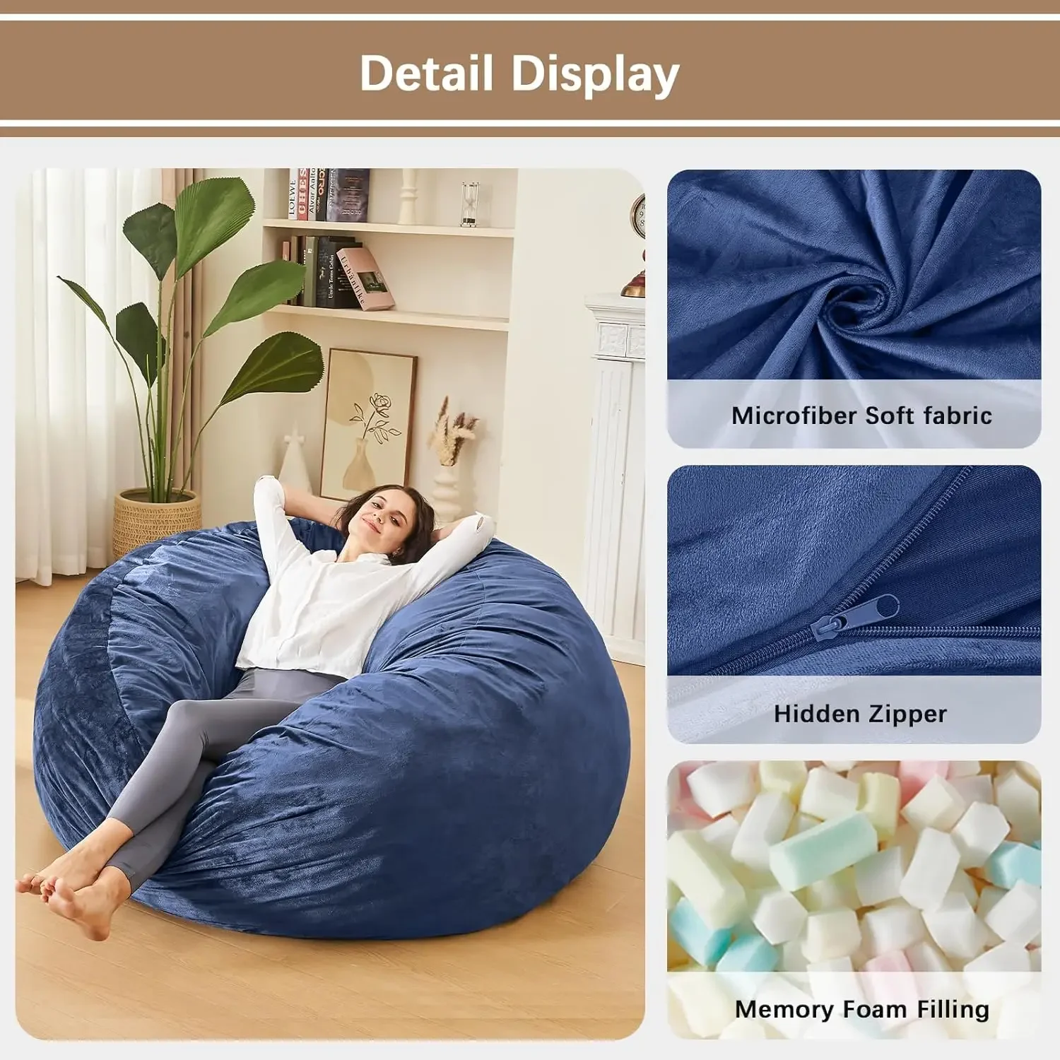 Bean Bag Chairs for Adults - 4' Memory Foam Furniture BeanBag Chair-Big Sofa with Soft Micro Fiber Cover-Round Fluffy Couch for