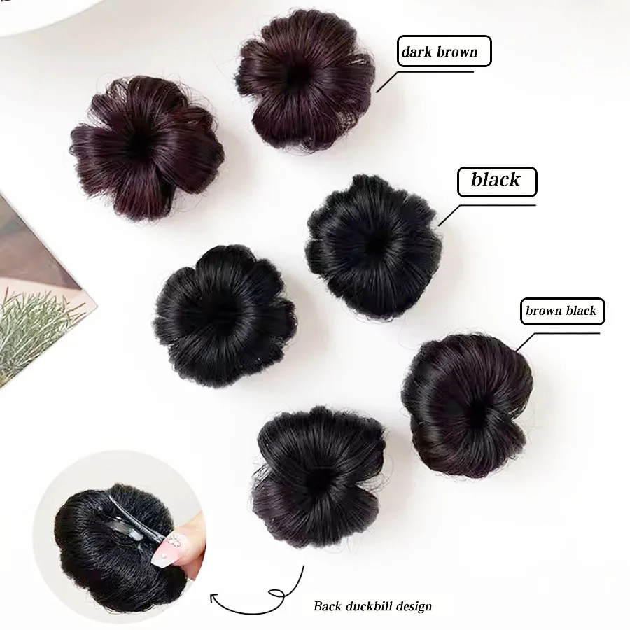 Short  synthetic hair bun with clip children hair chignon one pair set girls hair accessorties