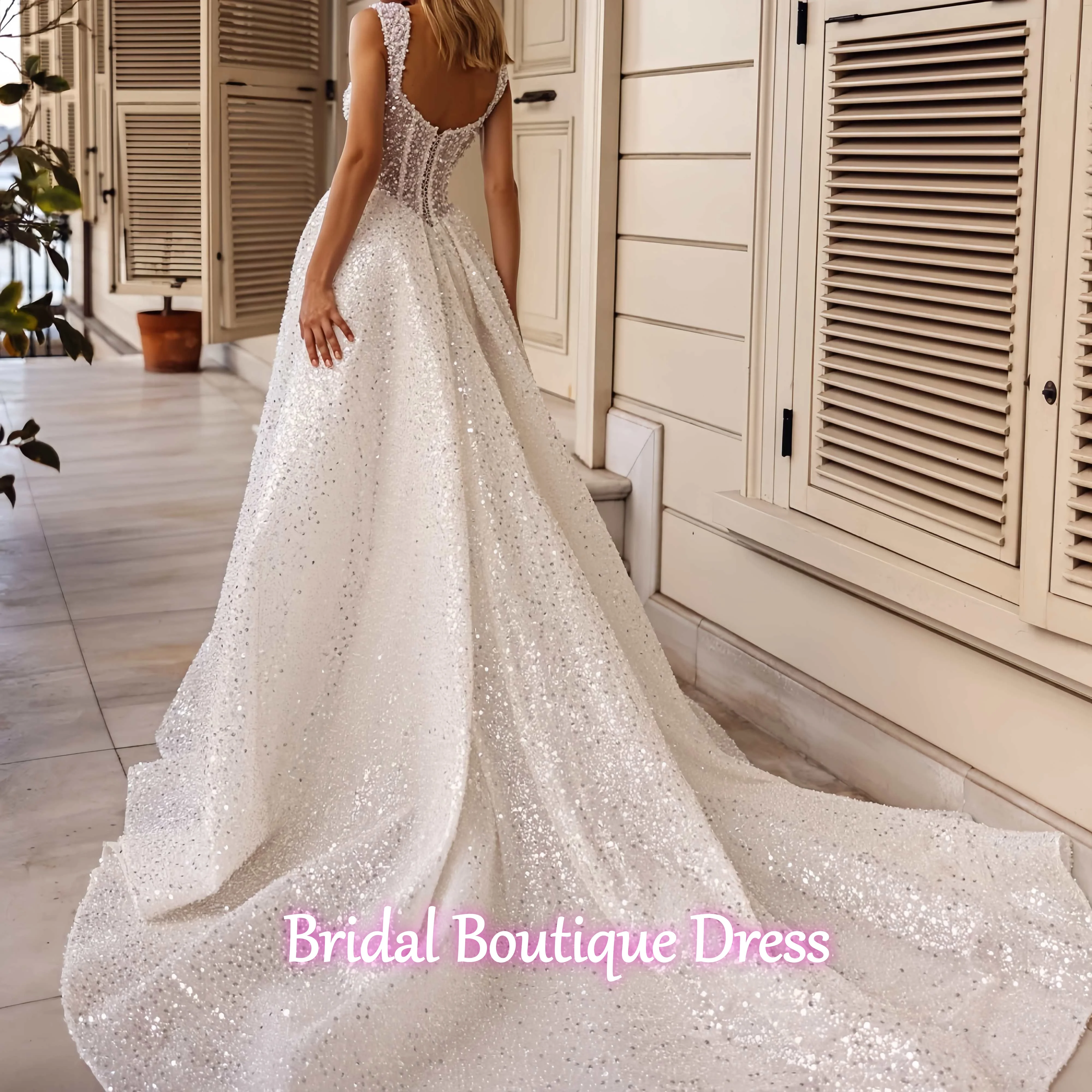 تخصيص رائعة مطرزة اللؤلؤ ألف خط فستان زفاف طويل مثير الحبيب كم فستان زفاف 2025 الدانتيل يصل فساتين للعروس