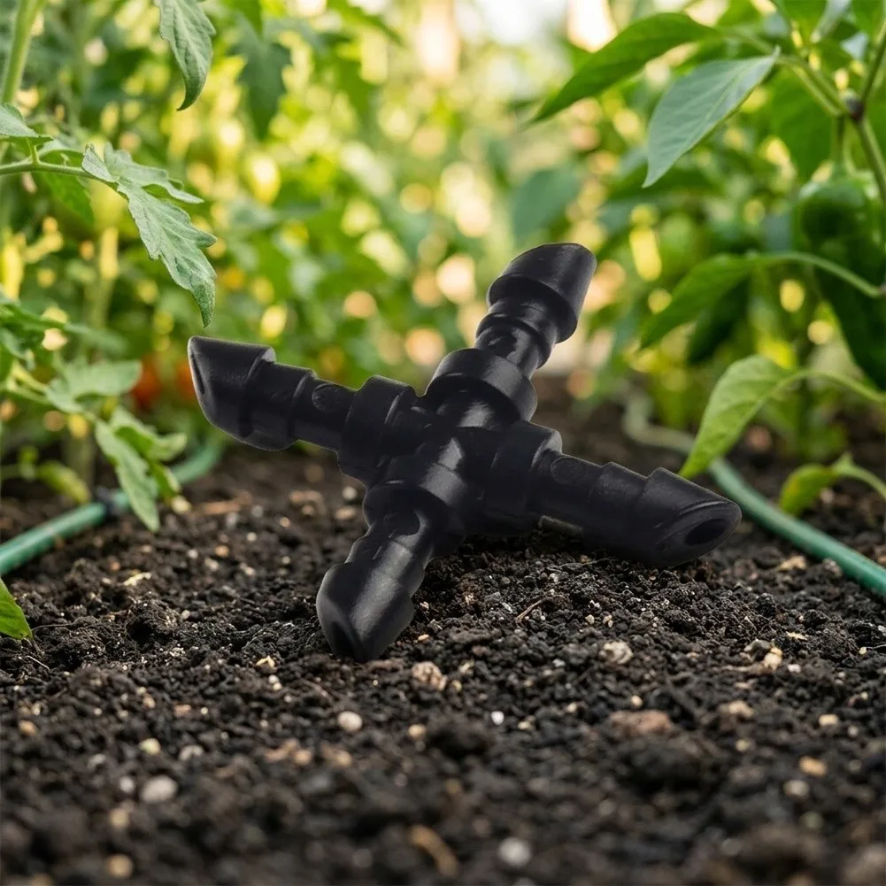 50pcs 4mm 4 Way for cross Barbed Connectors Designed for Secure and Efficient Water Distribution in Garden Irrigation Systems