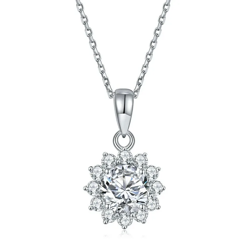 

Follow Cloud Sunflower Pendant Moissanite Necklace for Women 1CT 2CT D Color VVS1 Excellent Cut Round Diamond 925 Silver Jewelry