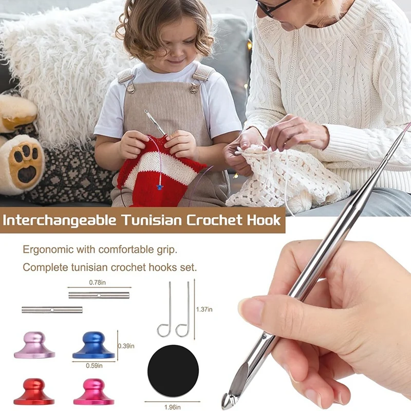 

BAADE Interchangeable Tunisian Crochet Hook Set, 12 Sizes Tunisian Crochet Hooks Set with Cables 3.0mm - 10.0mm Crochet Hook