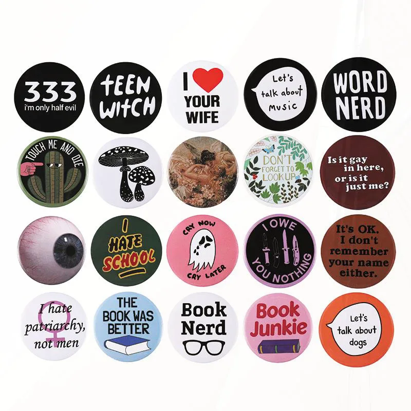 Button Pin Lapel Badges Cartoon Jewelry Gift for Kids Friends 30Styles Fun Book Eye Tinplate Brooch I Hate School