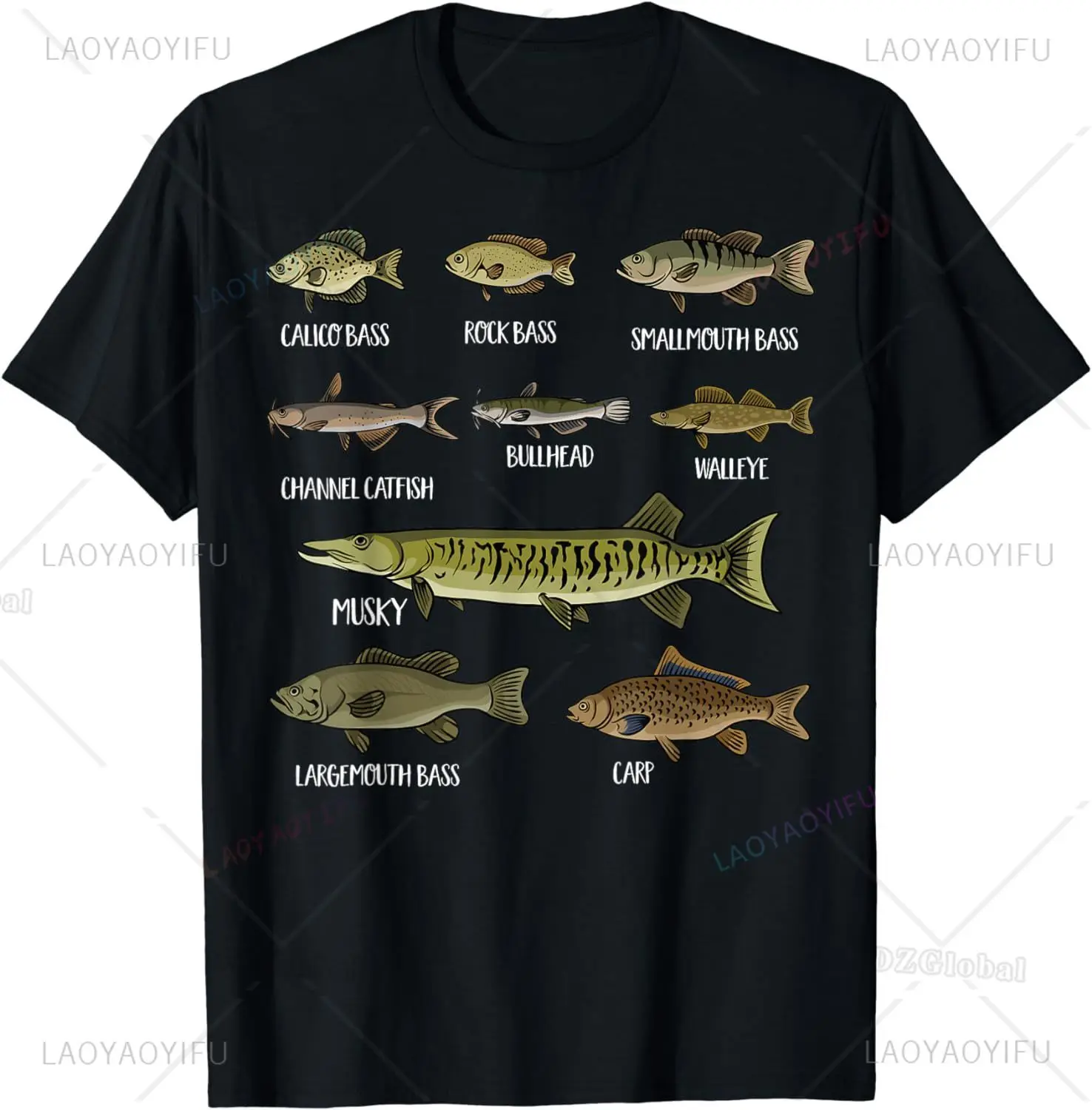 Types of Freshwater Fish Sorts Species Fishing T-Shirt T-Shirt Pesca Clothes  Men Clothing Tops  Camisas