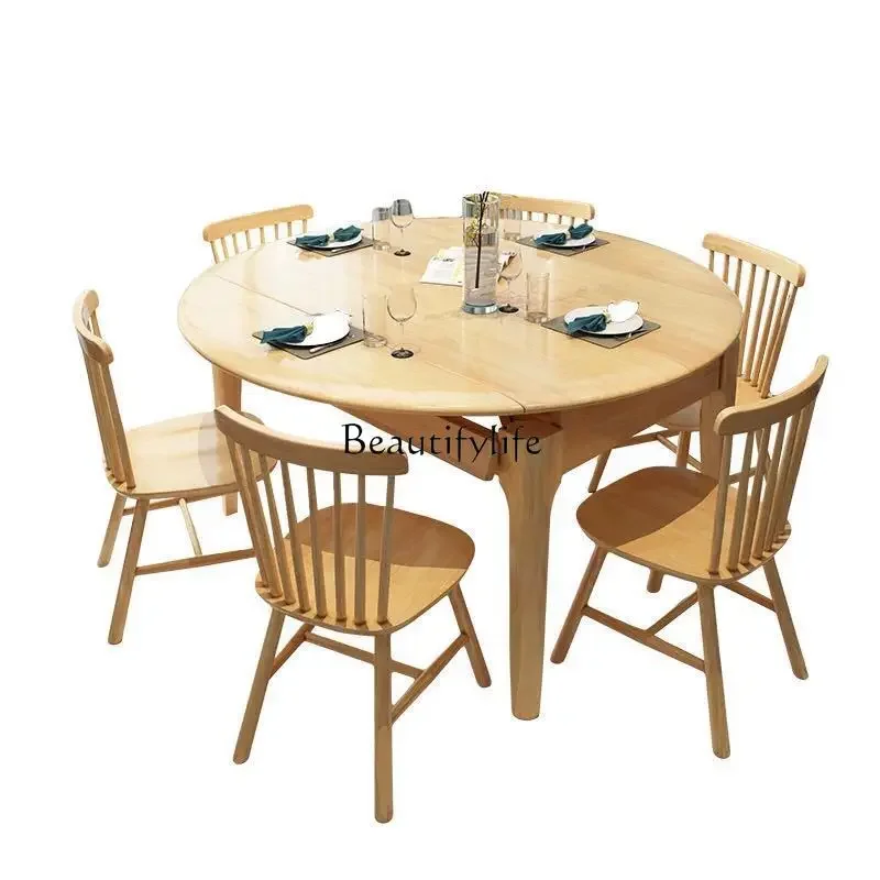 

FG52*Dual-purpose Nordic solid wood dining table and chair combination retractable folding dining table