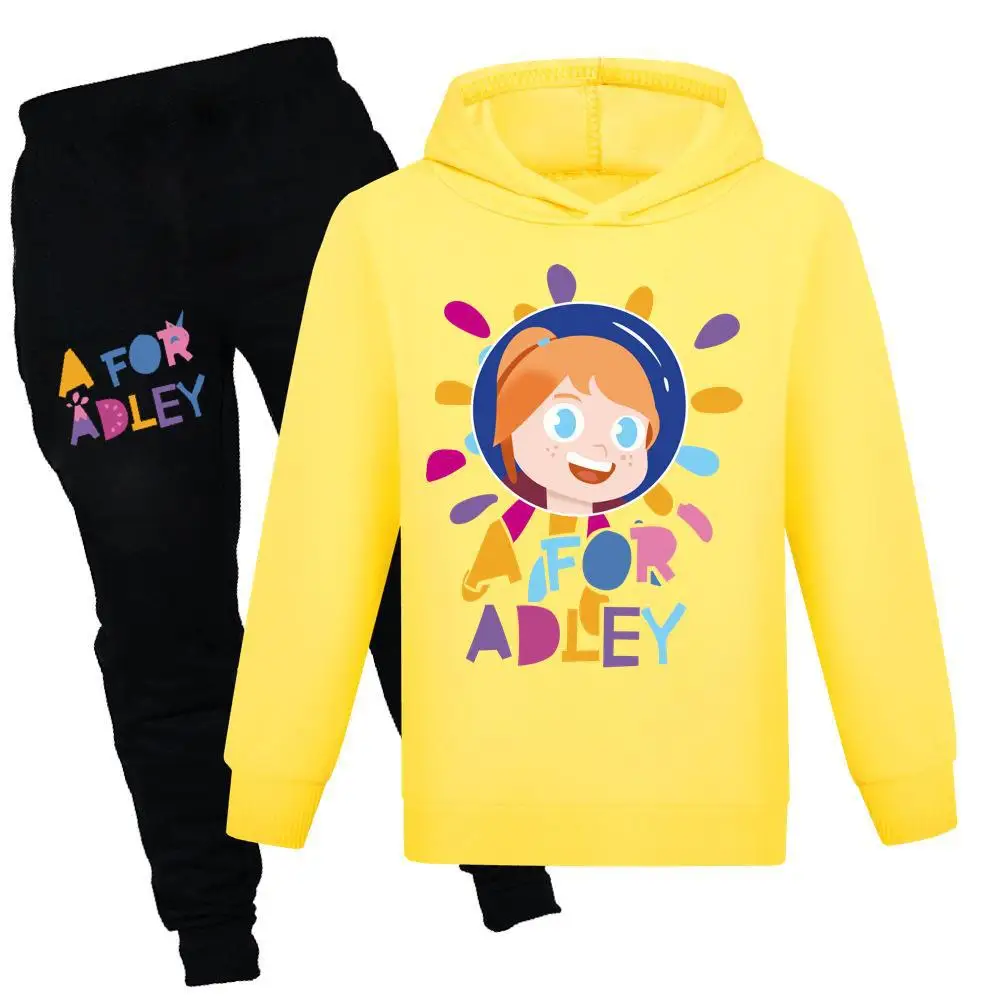 A untuk ADLEY pakaian anak-anak kartun pakaian balita perempuan lengan panjang berkerudung kaus + celana Jogging Set 2pcs bayi laki-laki Tracksuit