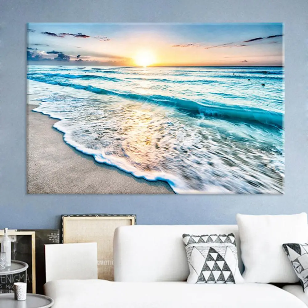 Seaside Sunrise Landscape Tapestry Fabrics Modern Sunrise Beach Sea Posters Wall Art Pictures Hanging Wall Painting Decoration