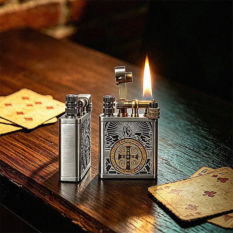 2026 CHIEF Double sided Carved Side Pulley Igniter Kerosine Lighter, One Machine Dual Use Pulling Igniter Ten Thousand Matches
