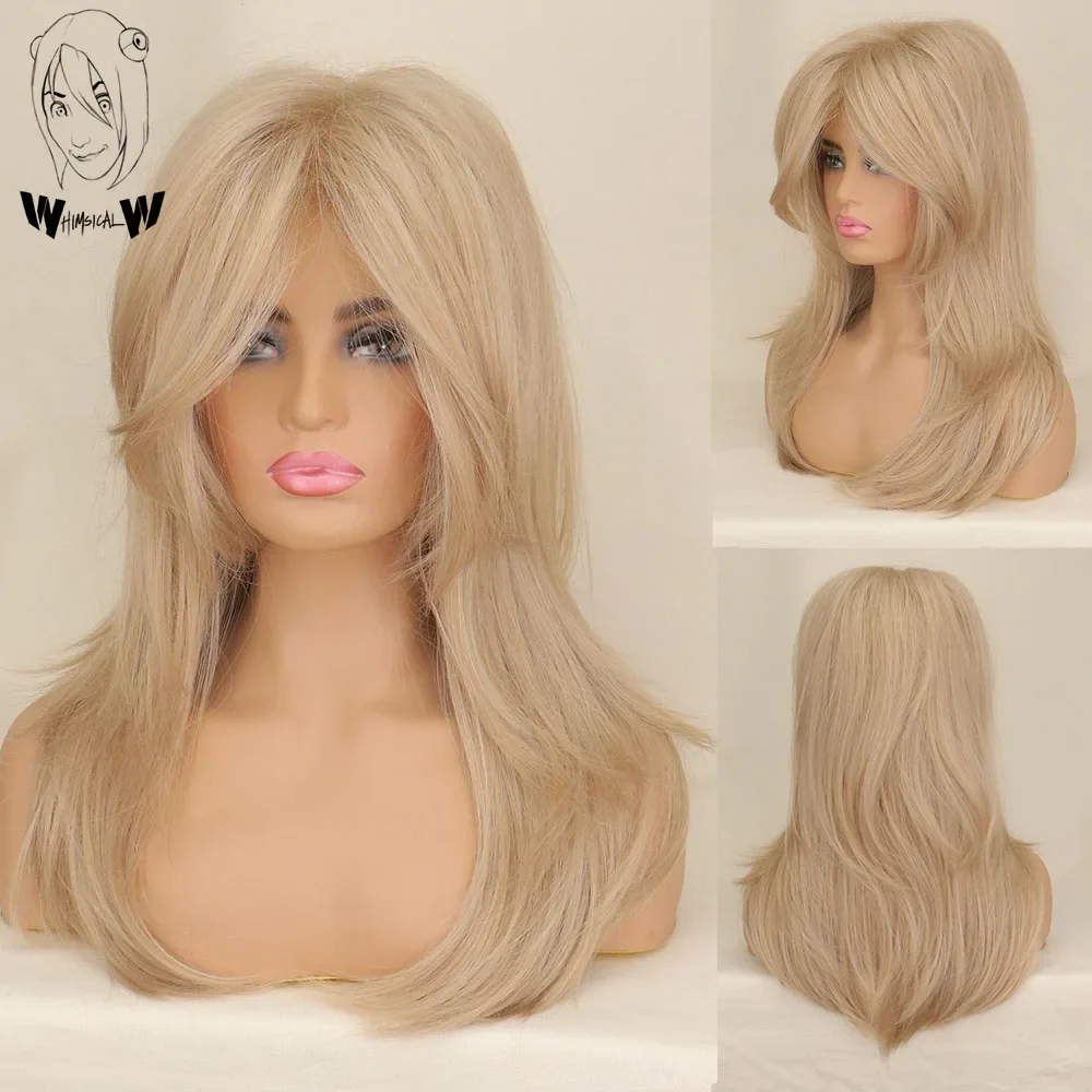 

WHIMSICAL W Synthetic Long Wary Hair Ombre Blonde Wig for Black Women with Bangs Hair Cosplay Heat Resistant Wigs