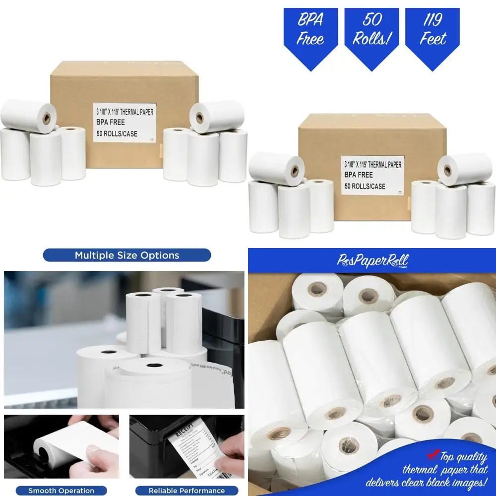 „50 Packungen 3,175 mm x 35,56 m Thermopapier für Registrierkassen“