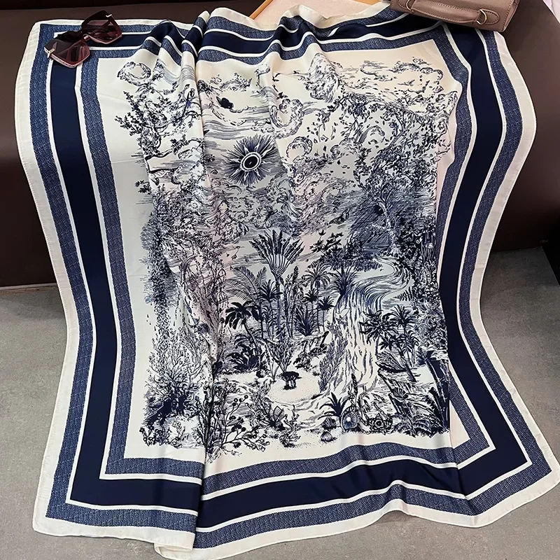 

Seaside Vacation Style Summer Thin Imitation Silk Scarf Shawl Women's Oversized 110cm Square Mother Versatile Decoration