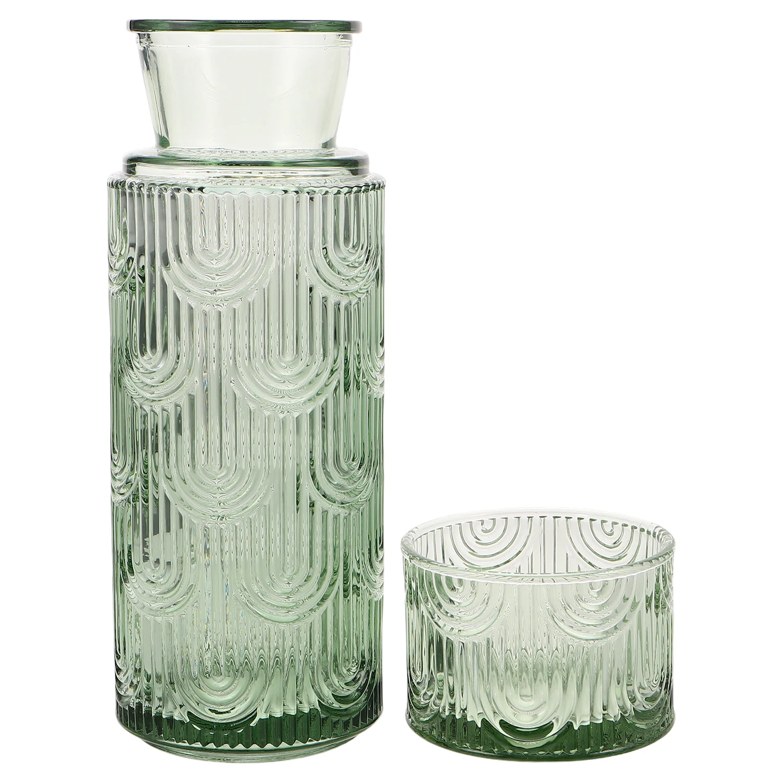 

Bedside Embossed Glass Water Carafe Set Nightstand Tumbler Decorative Juice Pitcher Cold Beverage Bottle Glass Juice Carafe
