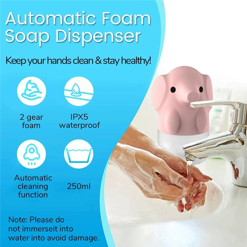 

AT51-Automatic Soap Dispenser, Kids Foaming Soap Dispenser Touchless Rechargeable, Cute Animal Touchless Dispenser