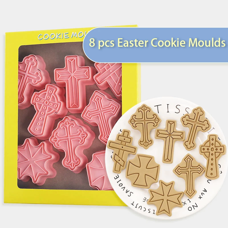 Easter Cross Cookie Cutter & Communion Chalice Mold Peace Dove Stamp Fondant Cake Tool Set Baking Supplies for Church Party