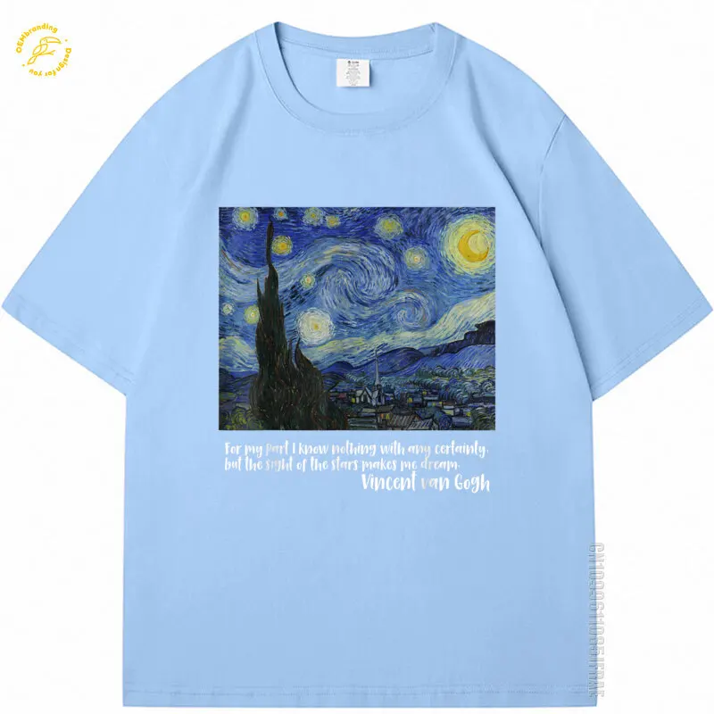 

2025 Hot Tee Starry Night By Vincent Van Gogh Famous Painting Oversized T-Shirt メンズ ファッション Anime Shirt Man Clothes Short Sleeve