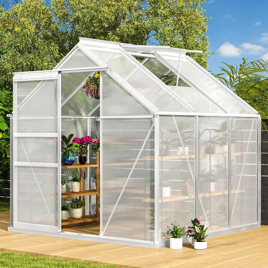 

DWVO 6x6FT Polycarbonate Greenhouse for Outdoors Large Heavy Duty Aluminum Greenhouses with Sliding Doors and Vent Window Walk-